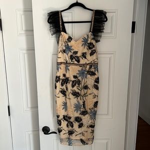 Lulus Show Stopper Cream Embroidered Sequin Bodycon Midi Dress